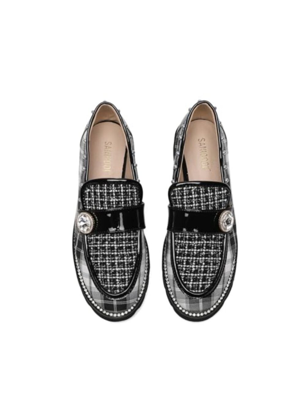 Women's Plaid Lug Sole Penny Loafers Pearl Slip On Dressy Comfort